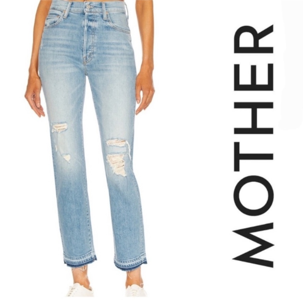 Mother Superior High Waisted Hiker Hover Undone Hem Jeans 27 On My Knees